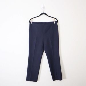 Akris US 12 Flat Front Slim Leg Pants Navy Blue Side Zip Cotton Twill Waist 34